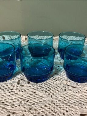 6 MCM Cobalt Blue Teal Low Ball Cocktail Rocks Tumbler Stacking Barware-B